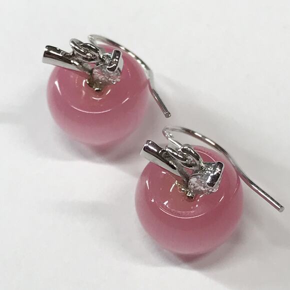 Cute 925 Sterling Silver Pink Cats Eye Apple Drop Dangle Earrings Teacher Gift - Picture 9 of 10